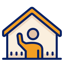 Cartoon house with person waving