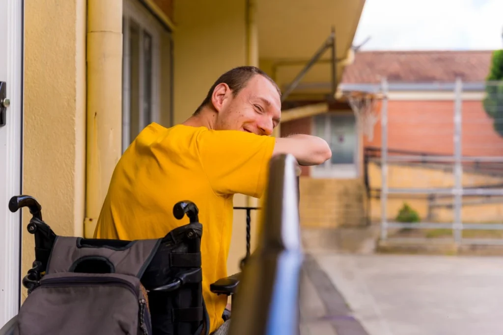 A disabled man sitting in his wheelchair