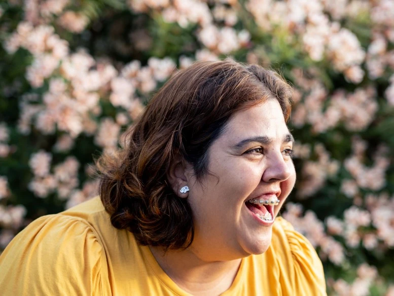 A woman laughing